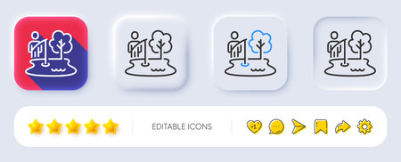 Fishing place line icon. Neumorphic, Flat shadow, 3d buttons. Fisherman with rod sign. Lake with tree symbol. Line fishing place icon. Social media icons. Vectorのイラスト素材