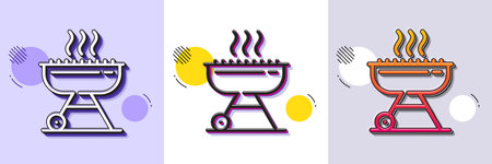 Grill line icon. Halftone dotted pattern. Gradient icon with grain shadow. Barbecue cooker for cooking food sign. Hot meat brazier symbol. Line grill icon. Various designs. Vectorのイラスト素材