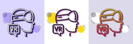 Augmented reality line icon. Halftone dotted pattern. Gradient icon with grain shadow. VR simulation sign. Gaming headset glasses symbol. Line augmented reality icon. Various designs. Vectorのイラスト素材