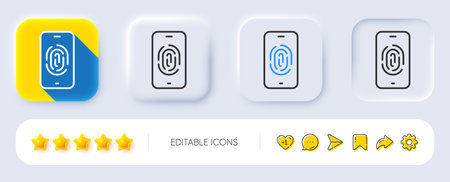 Fingerprint line icon. Neumorphic, Flat shadow, 3d buttons. Finger print scan sign. Biometric identity symbol. Line fingerprint icon. Social media icons. Vectorのイラスト素材