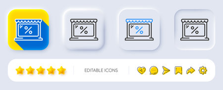 Market discounts line icon. Neumorphic, Flat shadow, 3d buttons. Sale offer sign. Promotion price symbol. Line market icon. Social media icons. Vectorのイラスト素材