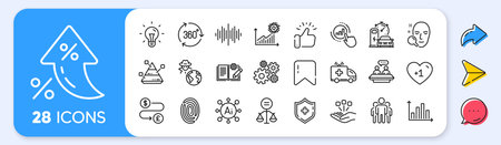 Ethics, Ambulance car and Group line icons. Interest rate, AI generate, Inflation icons. Pack of Coronavirus statistics, Charging station, Sound wave icon. Vectorのイラスト素材