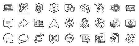 Web inventory, Currency exchange and Text message line icons pack. Share, Message, Paper plane icons. Diagram chart, Keys, Shield web icon. Global business, Vip phone, Fuel price pictogram. Vectorのイラスト素材