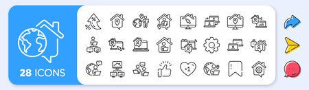 Work at home line icons. Interest rate, AI generate, Inflation icons. Remote worker, Freelance job, Office employee. Stay at home, internet work, remote teamwork line icons. Vectorのイラスト素材
