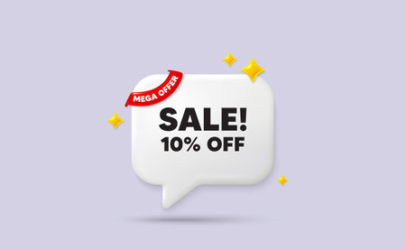 Sale chat speech bubble. Mega offer flag ribbon. Sale 10 percent off discount. Promotion price offer...