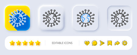 Coronavirus pandemic line icon. Neumorphic, Flat shadow, 3d buttons. Covid-19 global virus sign. Corona virus symbol. Line coronavirus icon. Social media icons. Vectorのイラスト素材