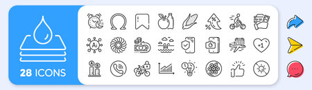 Fan engine, Graph and Select flight line icons. Interest rate, AI generate, Inflation icons. Pack of Cyclist, Bicycle lockers, Phone photo icon. Vectorのイラスト素材
