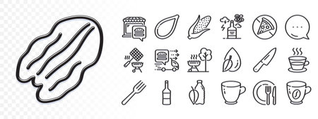 Tea cup, Water drop and Alcohol addiction line icons for web app. Glare of light effect. Message icon. Pack of Wine, Water bottle, Pecan nut pictogram icons. Food delivery, Knife, Dish signs. Vectorのイラスト素材