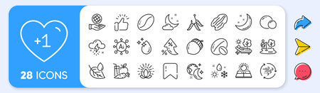 Thunderstorm weather, Lotus and Fishing place line icons. Interest rate, AI generate, Inflation icons. Pack of Night weather, Lounger, Moon stars icon. Sleep, Juice, Sun energy pictogram. Vectorのイラスト素材