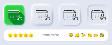 Accounting calendar line icon. Neumorphic, Flat shadow, 3d buttons. Annual report sign. Event planner symbol. Line accounting icon. Social media icons. Vectorのイラスト素材