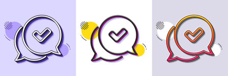 Check mark line icon. Halftone dotted pattern. Gradient icon with grain shadow. Approved sign. Speech bubble chat symbol. Line approved icon. Various designs. Vectorのイラスト素材
