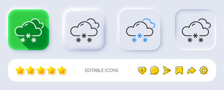 Snow weather forecast line icon. Neumorphic, Flat shadow, 3d buttons. Clouds with snowflake sign. Cloudy sky symbol. Line snow weather icon. Social media icons. Vectorのイラスト素材