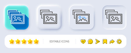 Photo album line icon. Neumorphic, Flat shadow, 3d buttons. Image thumbnail sign. Picture gallery placeholder symbol. Line photo album icon. Social media icons. Vectorのイラスト素材