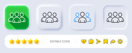 Group line icon. Neumorphic, Flat shadow, 3d buttons. Users or Teamwork sign. Person silhouette symbol. Line group icon. Social media icons. Vectorのイラスト素材