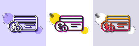 Credit card line icon. Halftone dotted pattern. Gradient icon with grain shadow. Banking Payment...