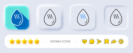 Hot water drop line icon. Neumorphic, Flat shadow, 3d buttons. Clean aqua sign. Liquid symbol. Line hot water icon. Social media icons. Vectorのイラスト素材