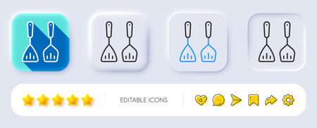 Cooking cutlery line icon. Neumorphic, Flat shadow, 3d buttons. Kitchen accessories sign. Food preparation symbol. Line cooking cutlery icon. Social media icons. Vectorのイラスト素材