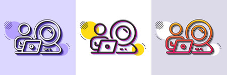 Video conference line icon. Halftone dotted pattern. Gradient icon with grain shadow. Online training sign. Webcam presentation symbol. Line video conference icon. Various designs. Vectorのイラスト素材