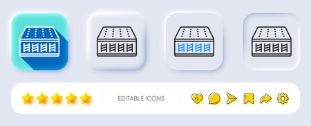 Mattress pocket spring line icon. Neumorphic, Flat shadow, 3d buttons. Orthopedic sprung pad sign. Breathable sleep bed symbol. Line mattress icon. Social media icons. Vectorのイラスト素材