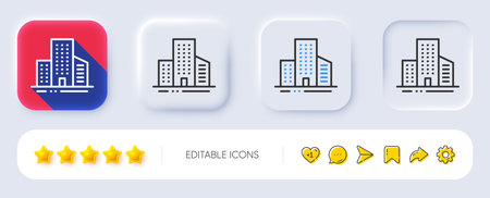 Buildings line icon. Neumorphic, Flat shadow, 3d buttons. City architecture sign. Skyscraper building symbol. Line buildings icon. Social media icons. Vectorのイラスト素材