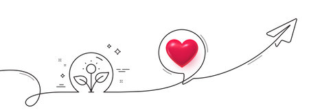 Incubator line icon. Continuous line with share plane. Incubate business sign. Startup technology symbol. 3d heart in speech bubble. Incubator single line ribbon. Loop curve pattern. Vectorのイラスト素材