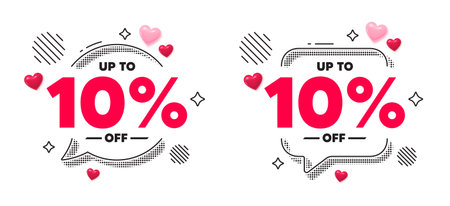 Discount tag chat speech bubble. Social media concept. Up to 10 percent off sale. Discount offer...