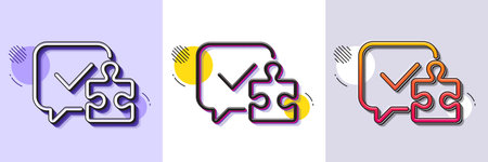 Puzzle line icon. Halftone dotted pattern. Gradient icon with grain shadow. Jigsaw piece with chat...