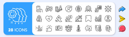 Person, Employee result and Team work line icons. Interest rate, AI generate, Inflation icons. Pack of Social media, Scroll down, Social distance icon. Vectorのイラスト素材