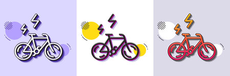 E-bike line icon. Halftone dotted pattern. Gradient icon with grain shadow. Motorized bicycle transport sign. Electric bike symbol. Line e-bike icon. Various designs. Vectorのイラスト素材