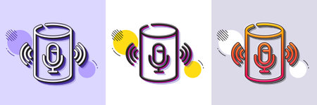 Voice assistant line icon. Halftone dotted pattern. Gradient icon with grain shadow. Smart speaker sign. Wireless speaker with microphone symbol. Line voice assistant icon. Various designs. Vectorのイラスト素材