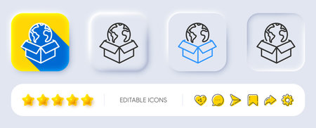 Global business line icon. Neumorphic, Flat shadow, 3d buttons. Delivery service sign. Internet marketing symbol. Line delivery service icon. Social media icons. Vectorのイラスト素材