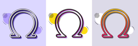 Omega line icon. Halftone dotted pattern. Gradient icon with grain shadow. Last Greek letter sign. Ohm electrical resistance symbol. Line omega icon. Various designs. Vectorのイラスト素材