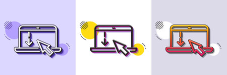 Scroll down laptop line icon. Halftone dotted pattern. Gradient icon with grain shadow. Scrolling screen sign. Swipe page. Line scroll down icon. Various designs. Vectorのイラスト素材