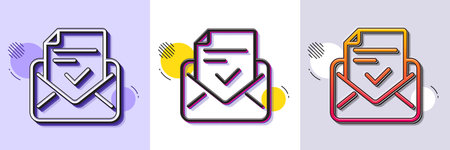 Approved mail line icon. Halftone dotted pattern. Gradient icon with grain shadow. Accepted or confirmed sign. Document symbol. Line approved mail icon. Various designs. Vectorのイラスト素材