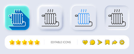 Radiator line icon. Neumorphic, Flat shadow, 3d buttons. Heat convector sign. Temperature heater symbol. Line radiator icon. Social media icons. Vectorのイラスト素材
