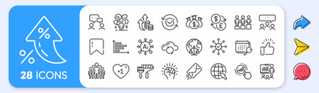Approved, E-mail and Empower line icons. Interest rate, AI generate, Inflation icons. Pack of Check investment, Equity, Calendar icon. Presentation, Group, Currency exchange pictogram. Vectorのイラスト素材