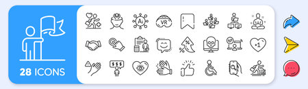 Vr, Patient and Clapping hands line icons. Interest rate, AI generate, Inflation icons. Pack of...