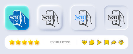Online voting line icon. Neumorphic, Flat shadow, 3d buttons. Internet vote sign. Web election...