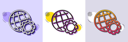 Globe line icon. Halftone dotted pattern. Gradient icon with grain shadow. World or Earth sign....