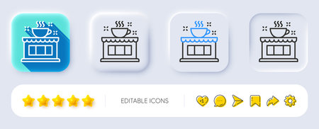 Coffee shop line icon. Neumorphic, Flat shadow, 3d buttons. Cafe house sign. Tea drink cup symbol....