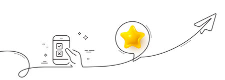 Mobile survey line icon. Continuous line with share plane. Select answer sign. Business interview...