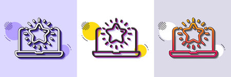 Best laptop line icon. Halftone dotted pattern. Gradient icon with grain shadow. Notebook with star...
