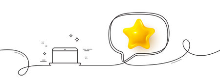 Laptop computer icon. Continuous line with 3d star. Notebook sign. Portable personal computer...