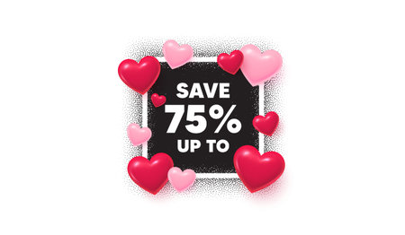 Discount photo frame banner. Square picture love frame. Save up to 75 percent. Discount Sale offer...