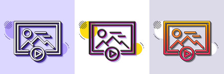 Start presentation line icon. Halftone dotted pattern. Gradient icon with grain shadow. Photo image...