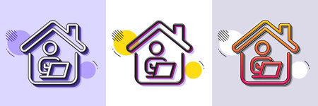 Work at home line icon. Halftone dotted pattern. Gradient icon with grain shadow. Outsource job...