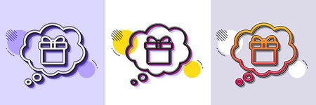 Dreaming of Gift line icon. Halftone dotted pattern. Gradient icon with grain shadow. Present box in...