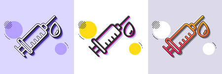 Medical syringe line icon. Halftone dotted pattern. Gradient icon with grain shadow. Medicine...