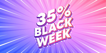 Black week sun rays gradient banner. Light burst background. Black week 35 percent sale. Special discount sign. Black friday offer symbol. Gradient sun rays. Sunburst light. Vectorのイラスト素材