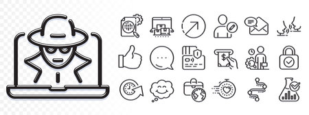Card, Update time and Seo stats line icons for web app. Glare of light effect. Message icon. Pack of Like, Atm service, Security lock pictogram icons. Fraud, Edit user, Talk signs. Vectorのイラスト素材